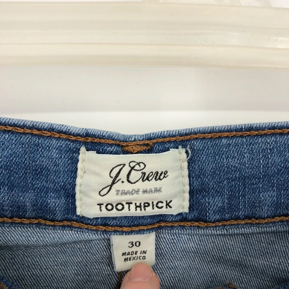 J Crew‎ Womens Toothpick Jeans Size 30 Raw Hem Skinny Light Wash Distressed